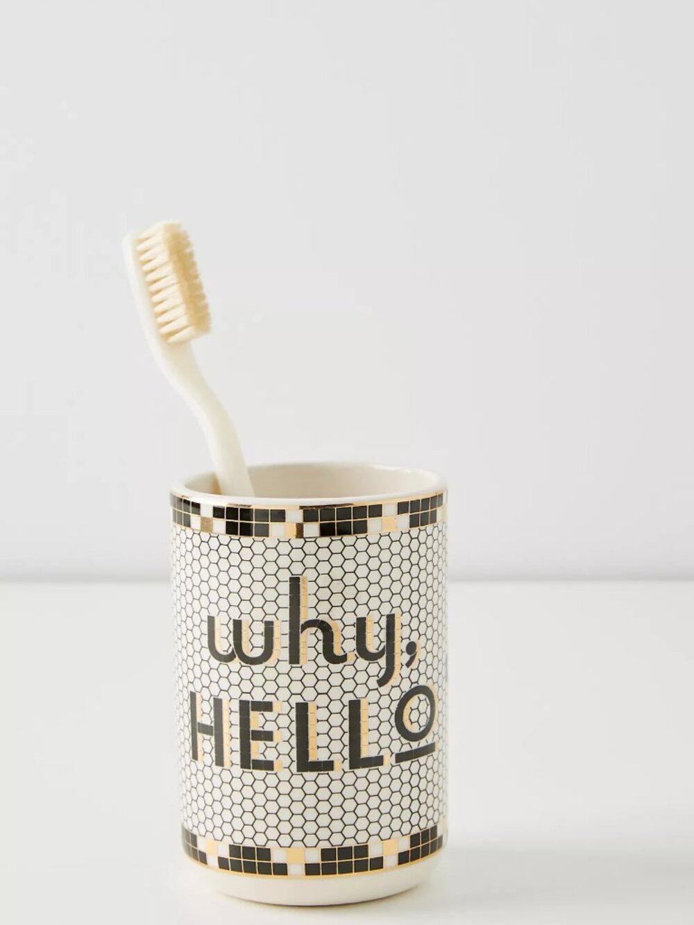 Antrhopologie Bistro Tile Cup/Small Canister New Ceramic Ivory , Gold & Black